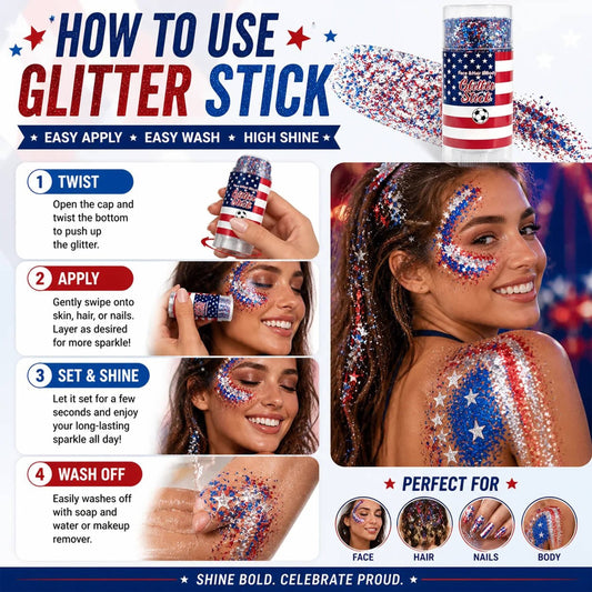 🎉 4th of July Glitter Stick – Red, White & Blue Body & Hair Sparkle 1