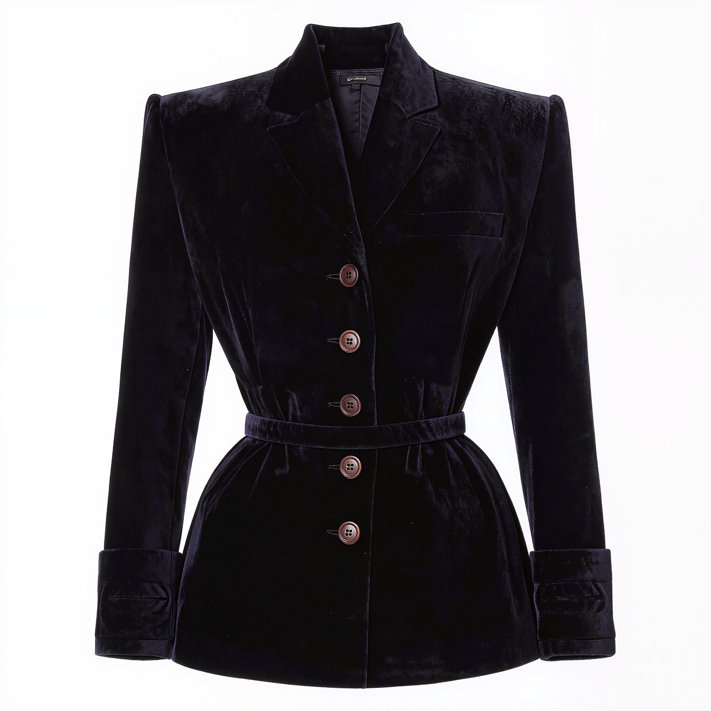 Vintage-Inspired Navy Velvet Peplum Blazer