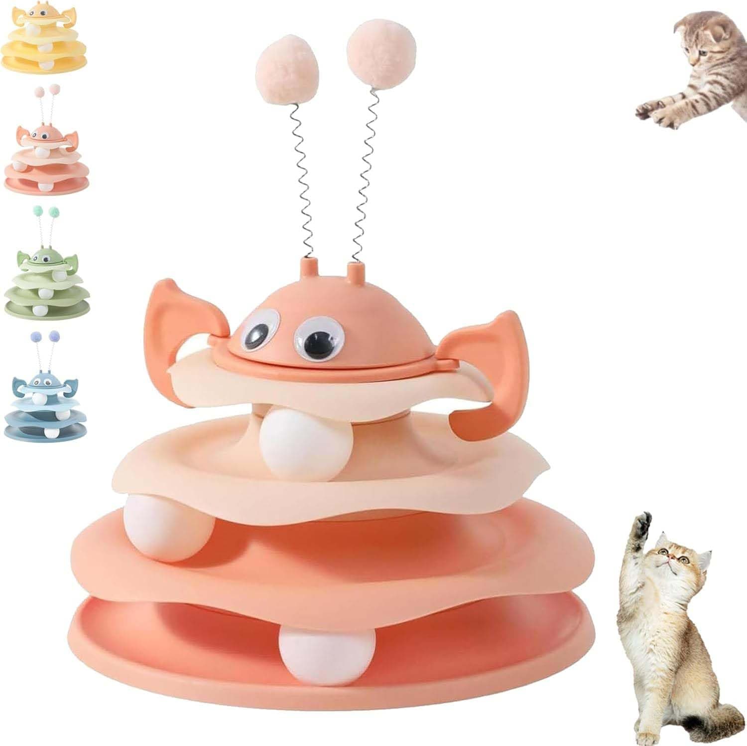 Interactive 3-Layer Cat Toy Tower with Rotating Bee and Rolling Ball