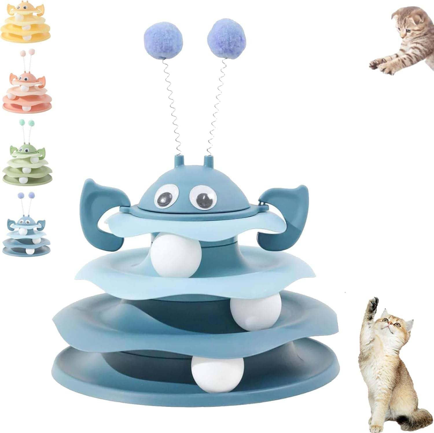 Interactive 3-Layer Cat Toy Tower with Rotating Bee and Rolling Ball