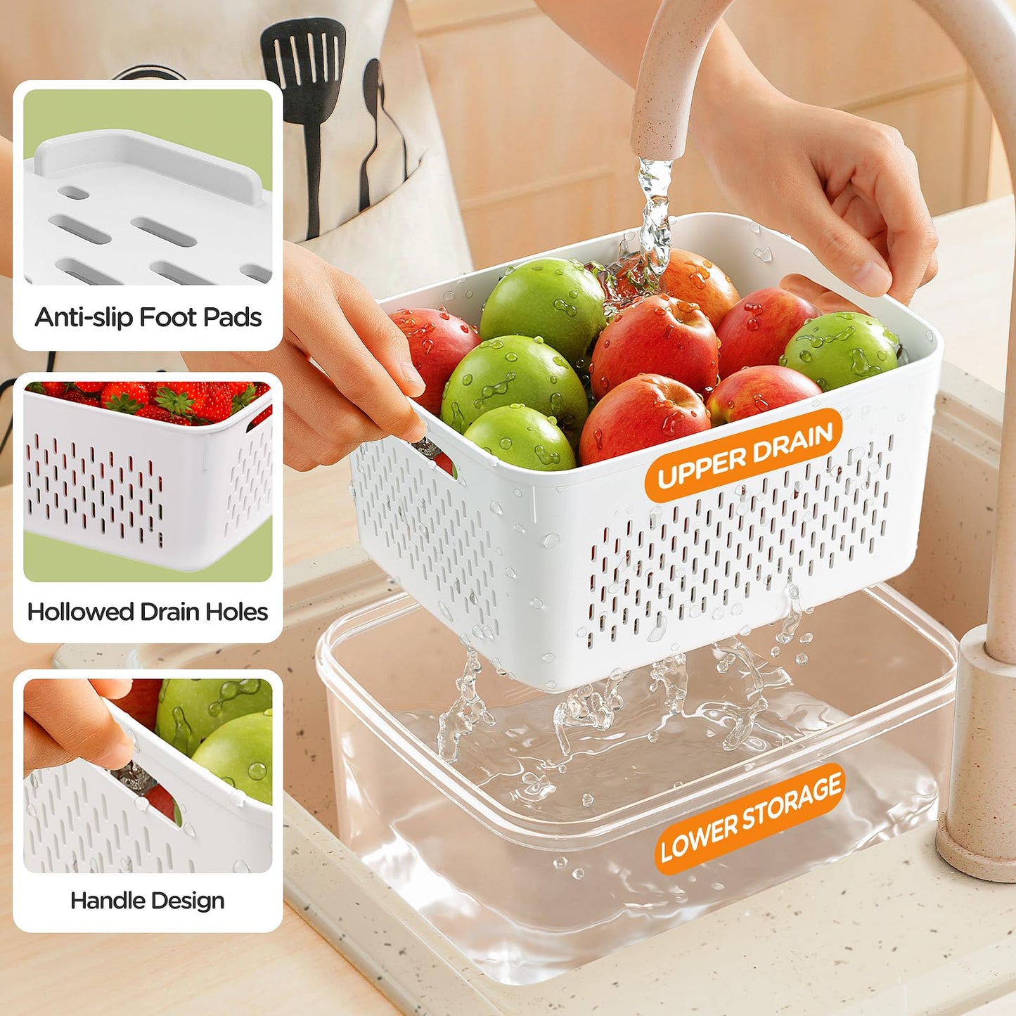 4-in-1 Produce Storage Containers (3-Pack Set) | Wash • Drain • Store • Keep Fresh