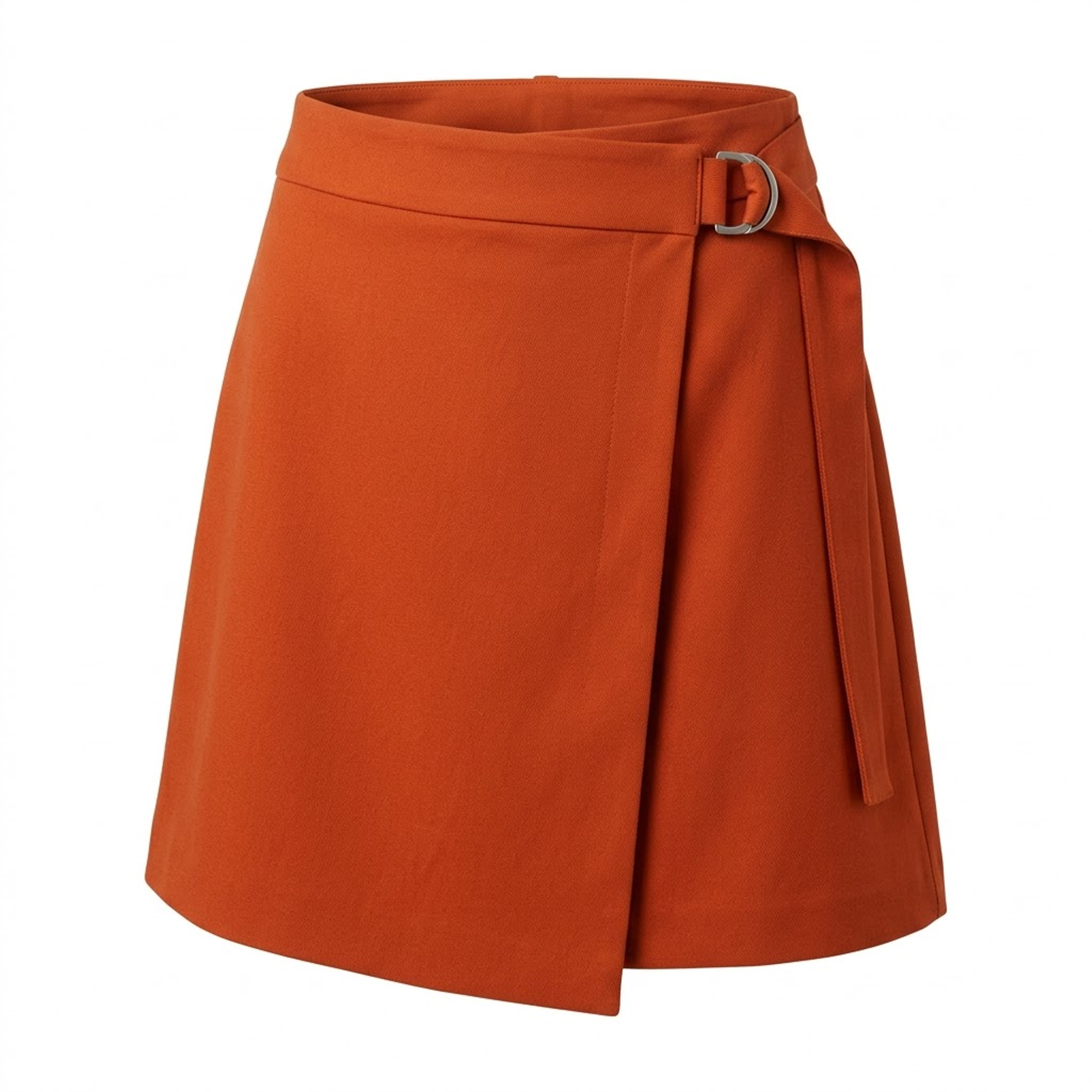 Burnt Orange Wrap Mini Skirt with Silver Buckle