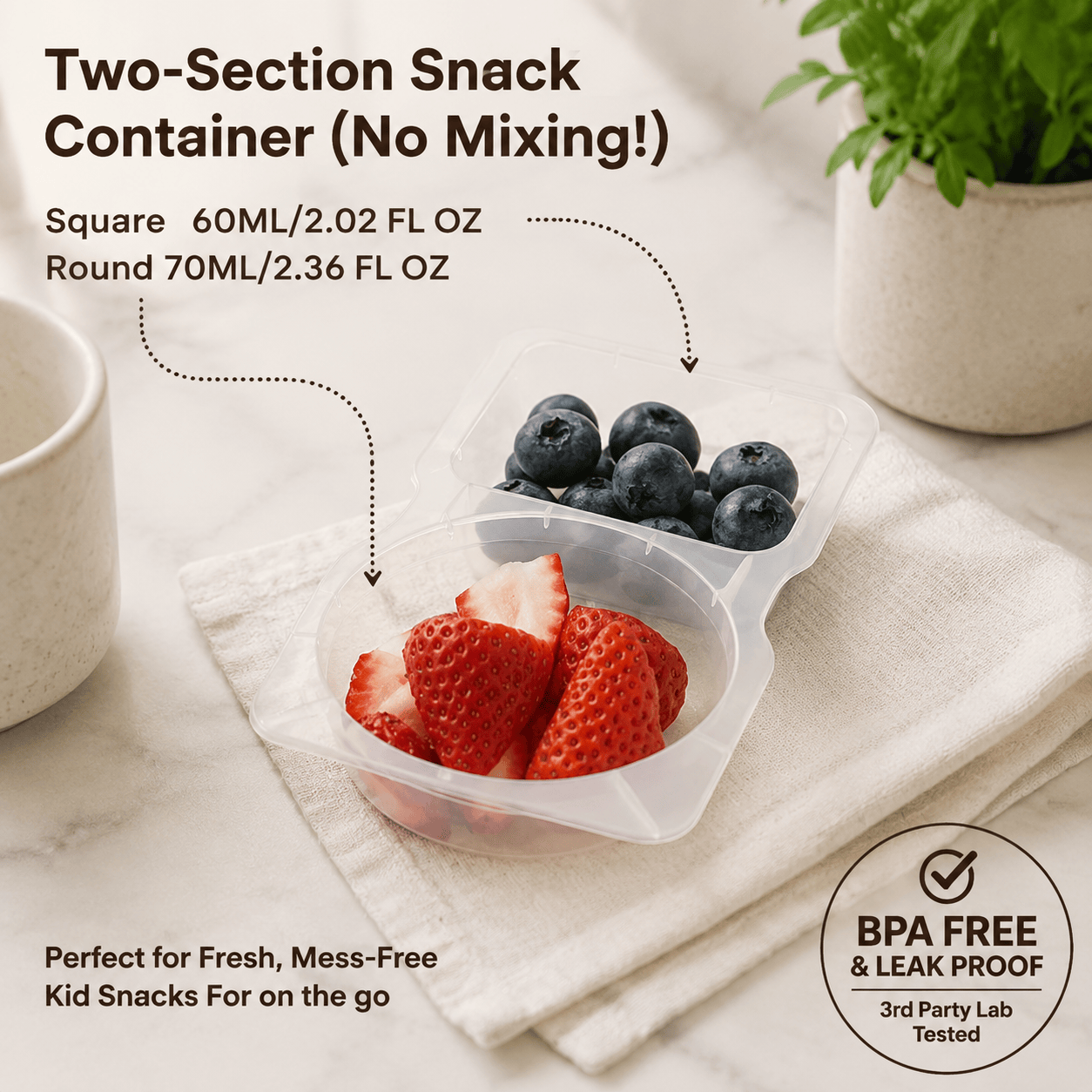 2-Compartment Disposable Snack Containers