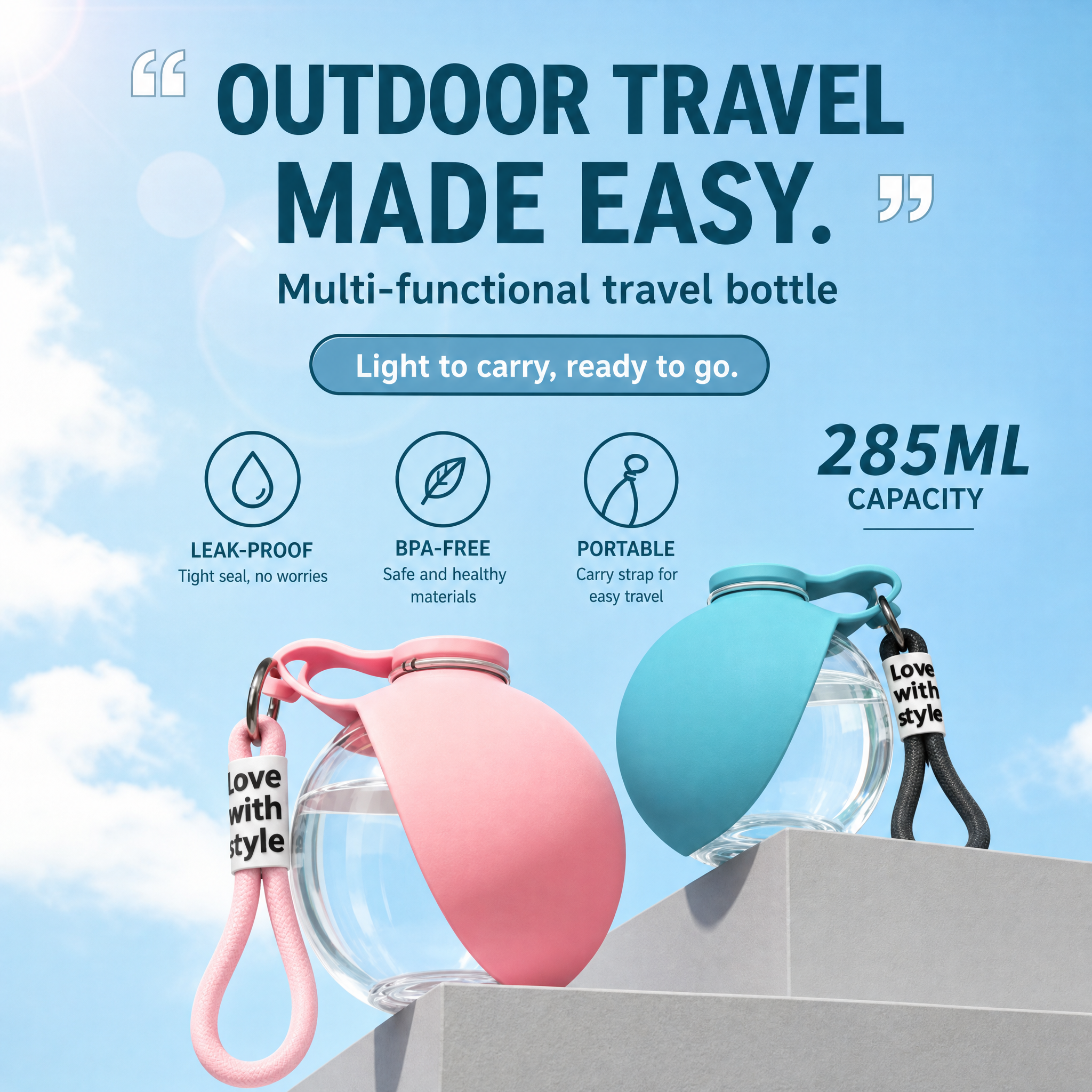 Portable Dog Water Bottle With Foldable Bowl