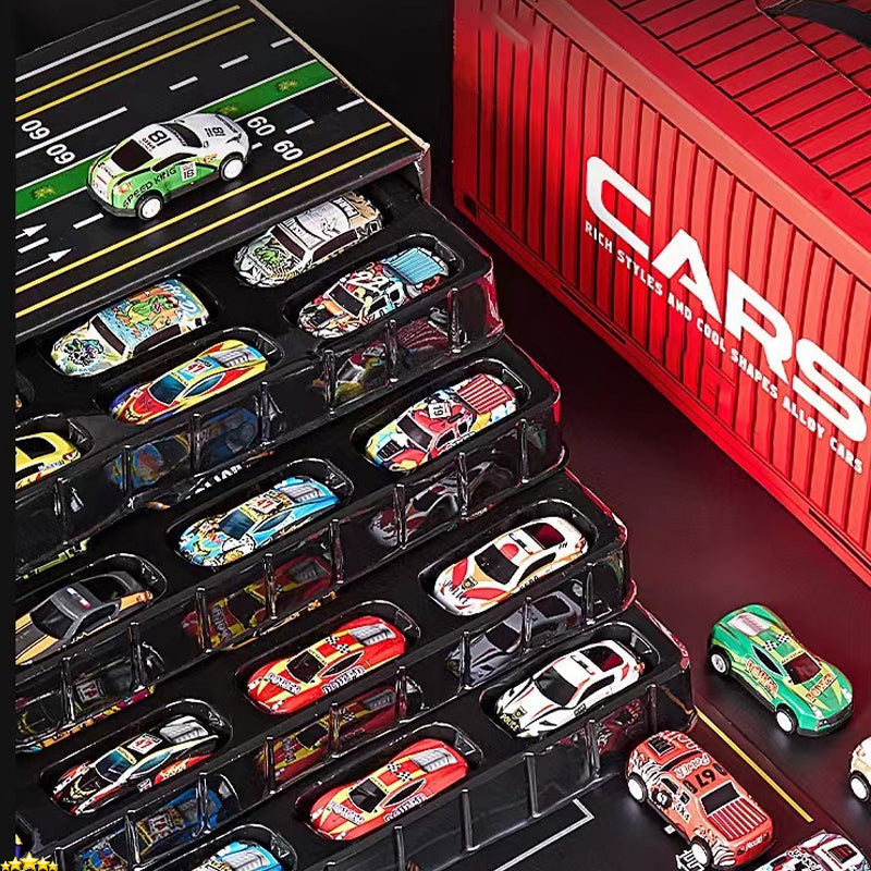 48 Mini Pull-Back Cars with Built-In Garage Set