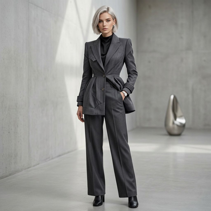 Sculptural Charcoal Peplum Blazer Coat