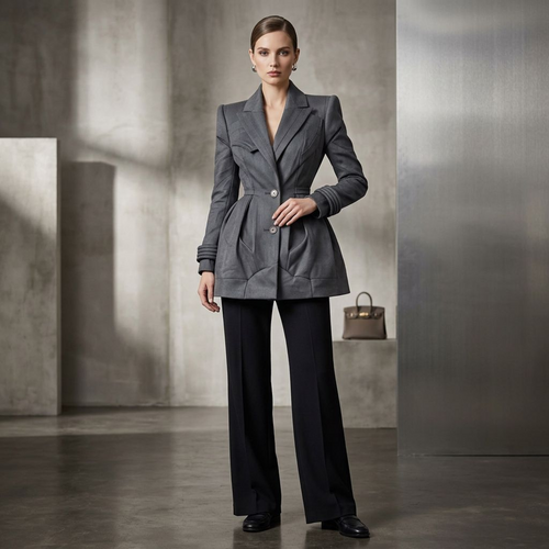 Sculptural Charcoal Peplum Blazer Coat