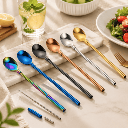 3-in-1 Pocket-Sized & Extendable Premium Stainless Steel Reusable Spoon & Straw