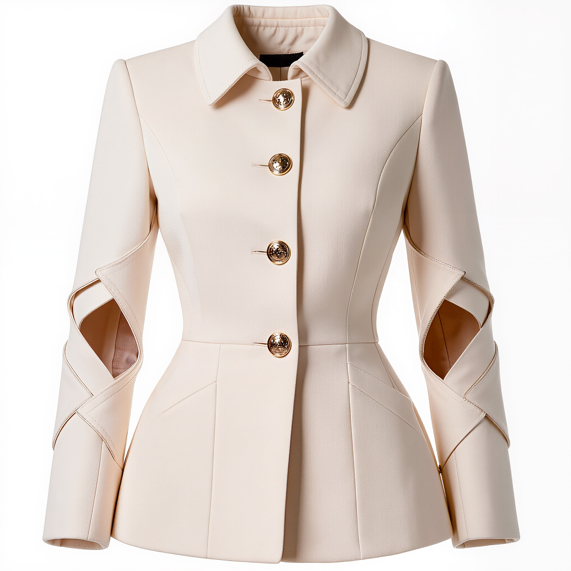Cream Tailored Jacket with Cut-Out Sleeves