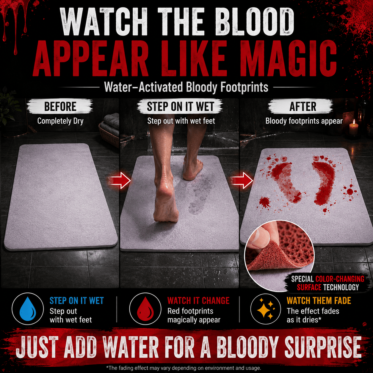 Water-Activated Bloody Bath Mat