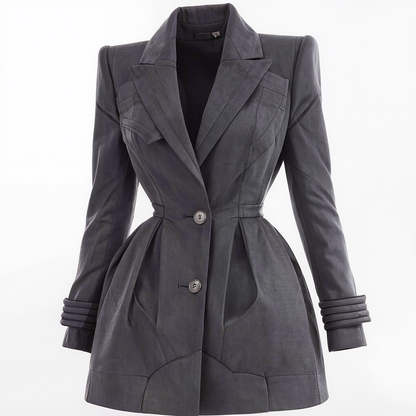 Sculptural Charcoal Peplum Blazer Coat