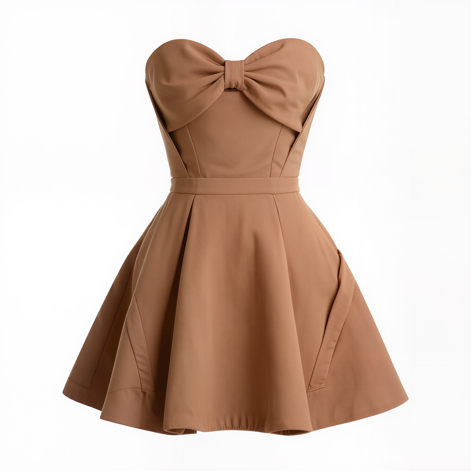 Caramel Strapless Bow-Front Fit-and-Flare Mini Dress