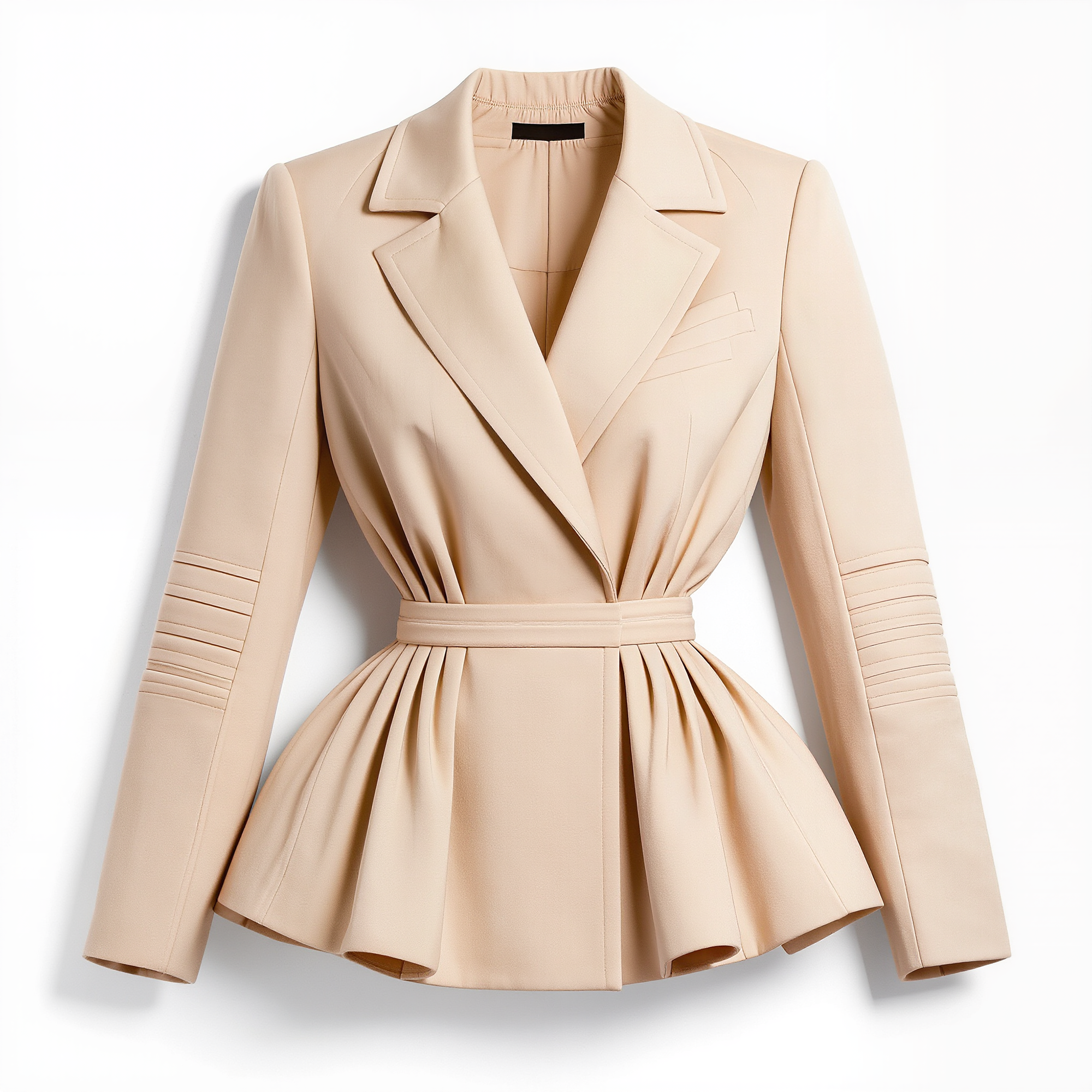 Beige Cinched-Waist Peplum Blazer