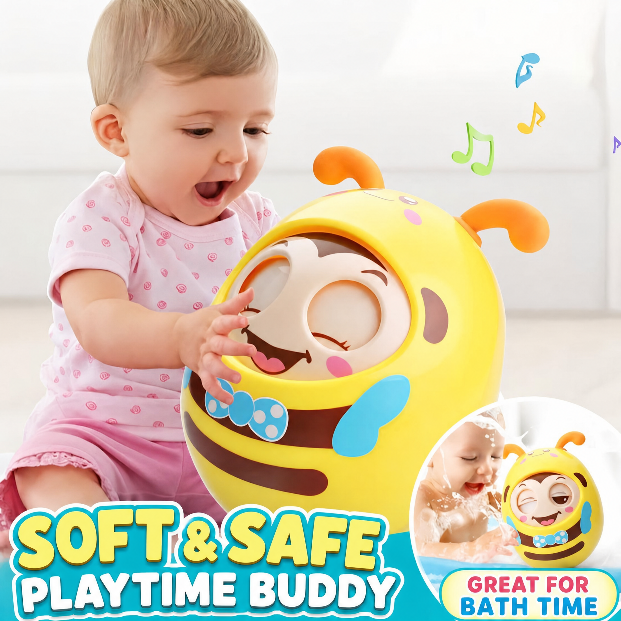 Roly Poly Baby Toy Soothing Tinkling Winking Early Educational Teething Tool