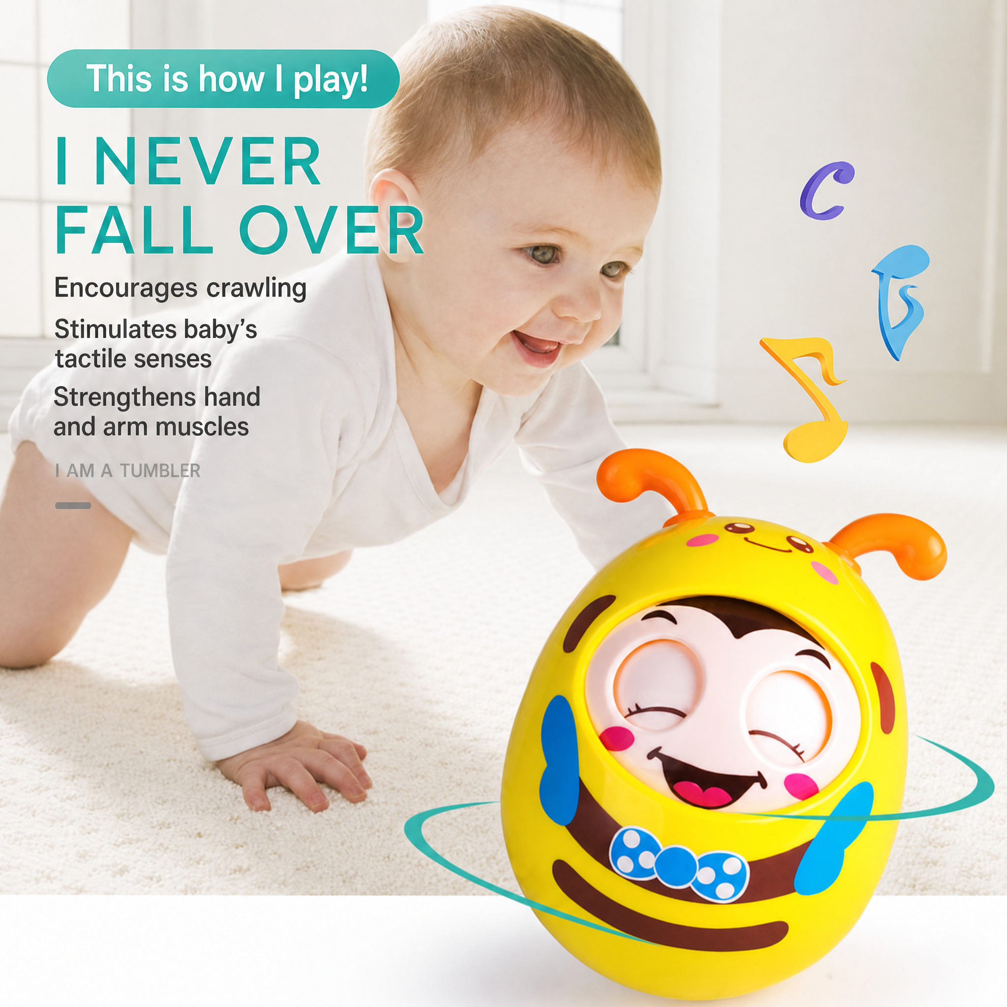 Roly Poly Baby Toy Soothing Tinkling Winking Early Educational Teething Tool