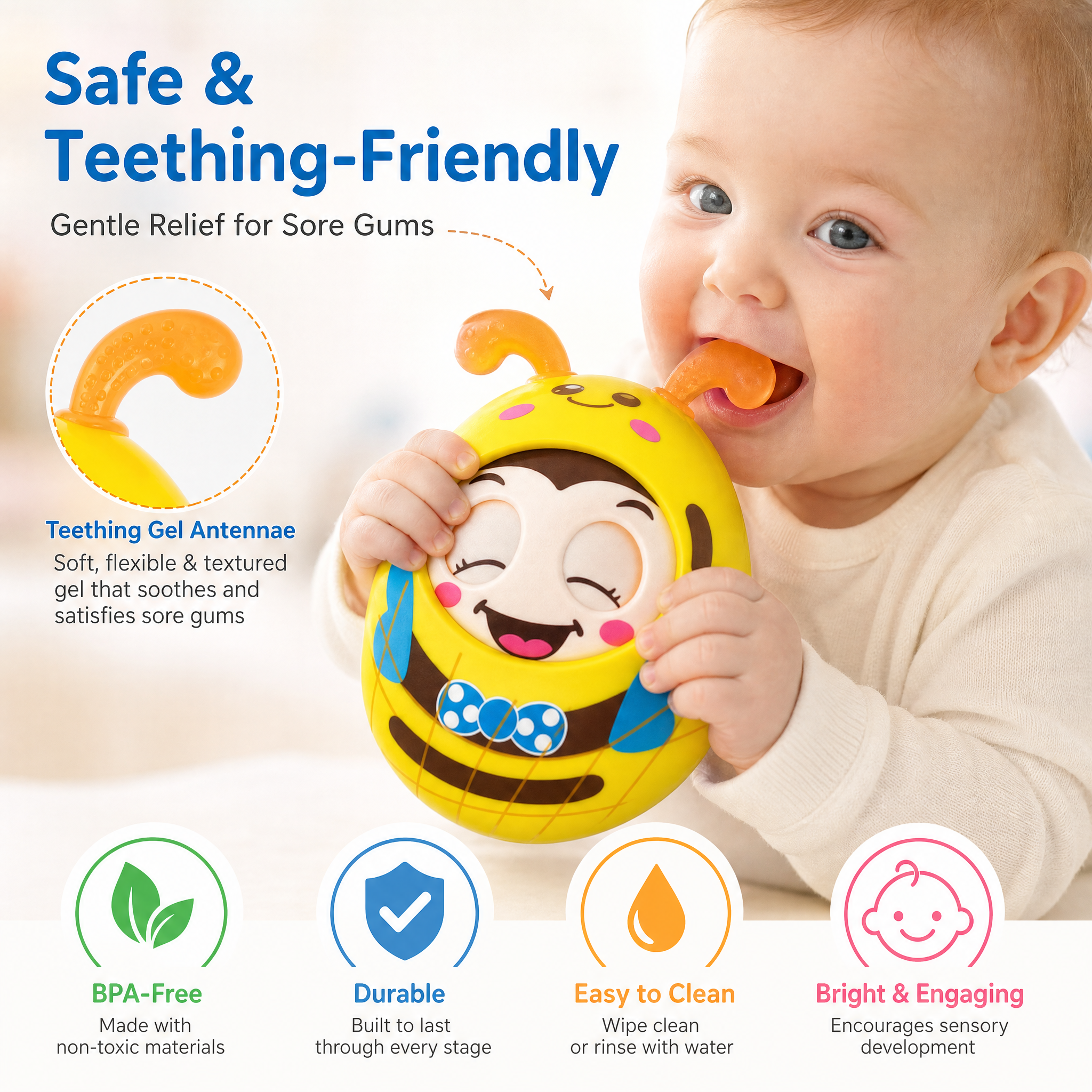 Roly Poly Baby Toy Soothing Tinkling Winking Early Educational Teething Tool