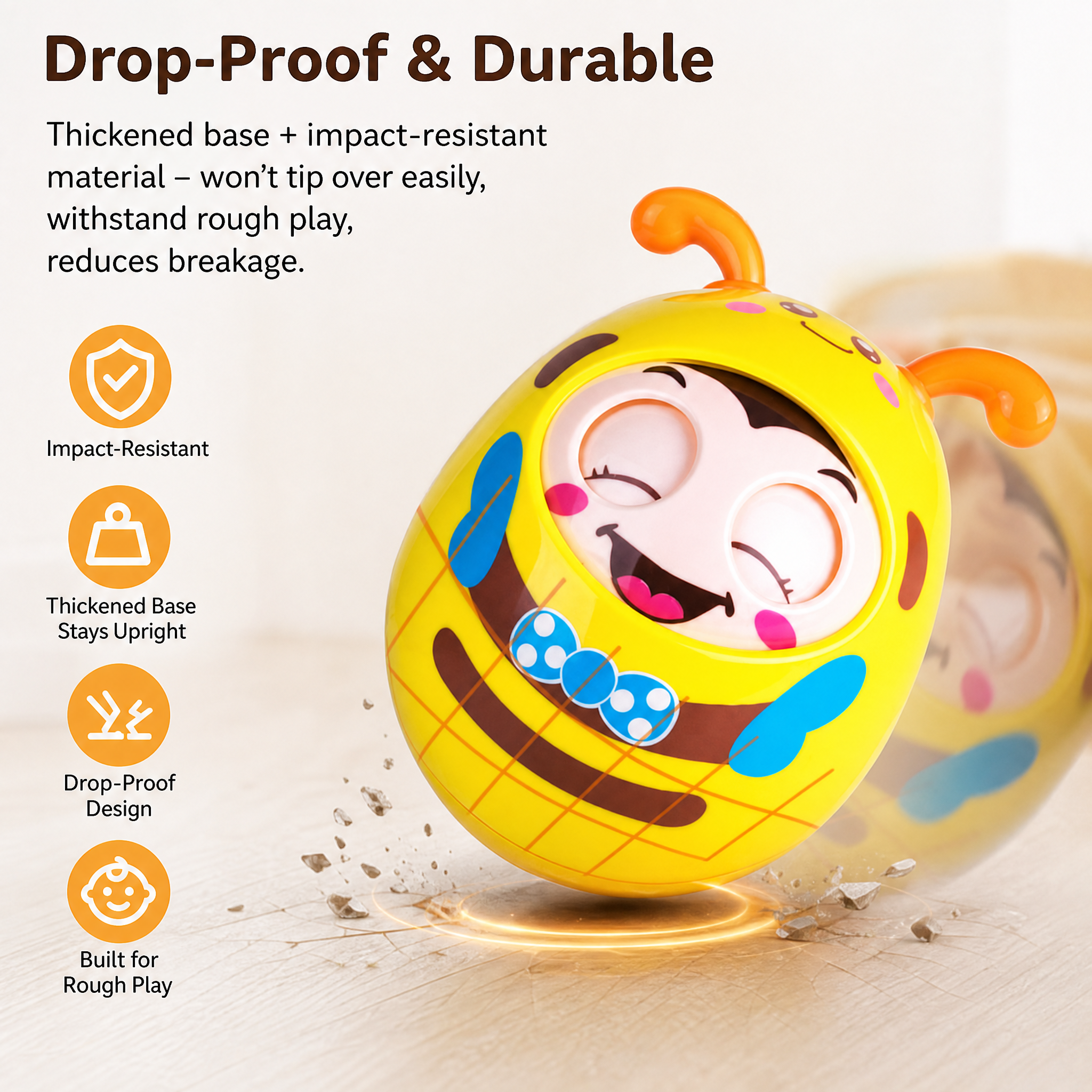 Roly Poly Baby Toy Soothing Tinkling Winking Early Educational Teething Tool