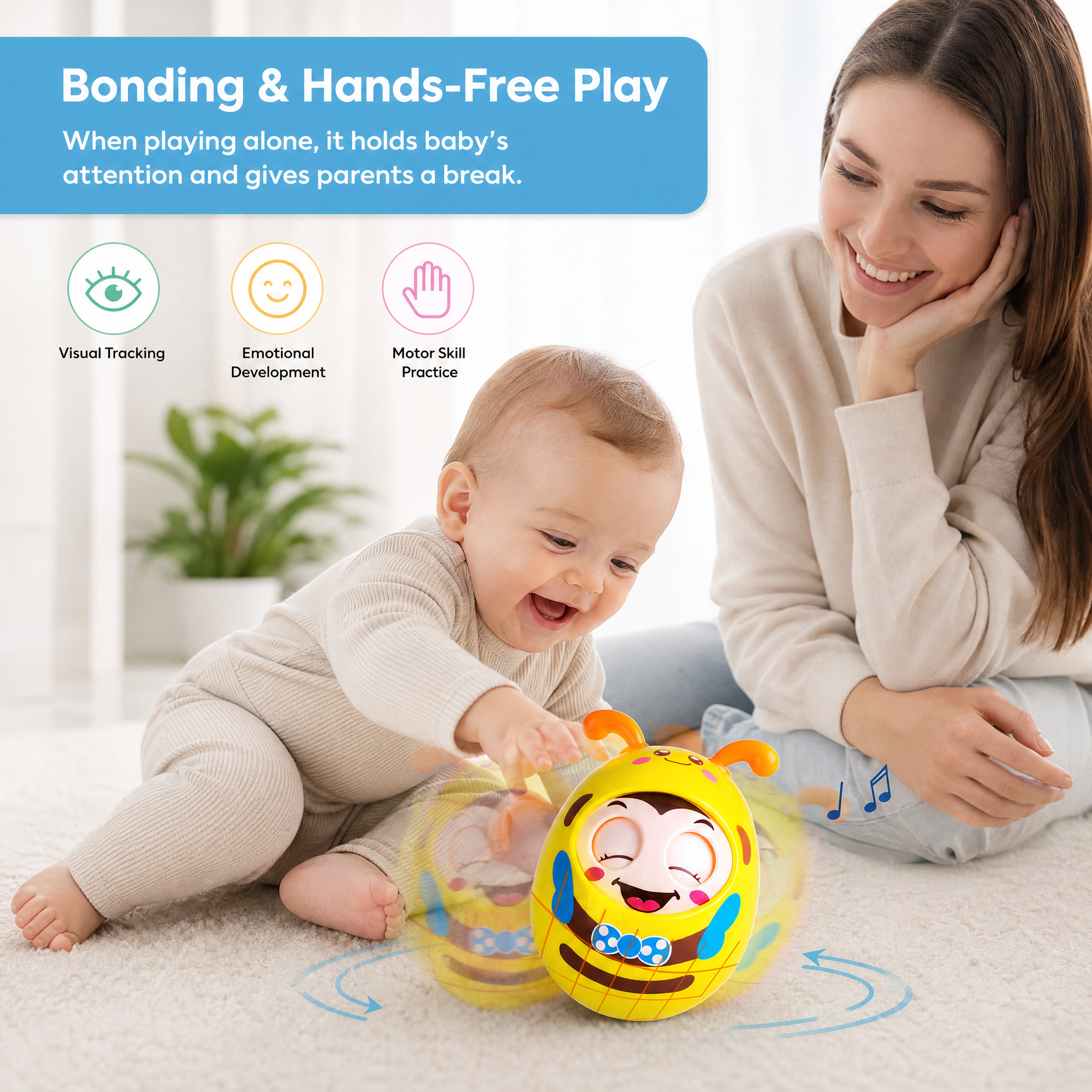 Roly Poly Baby Toy Soothing Tinkling Winking Early Educational Teething Tool