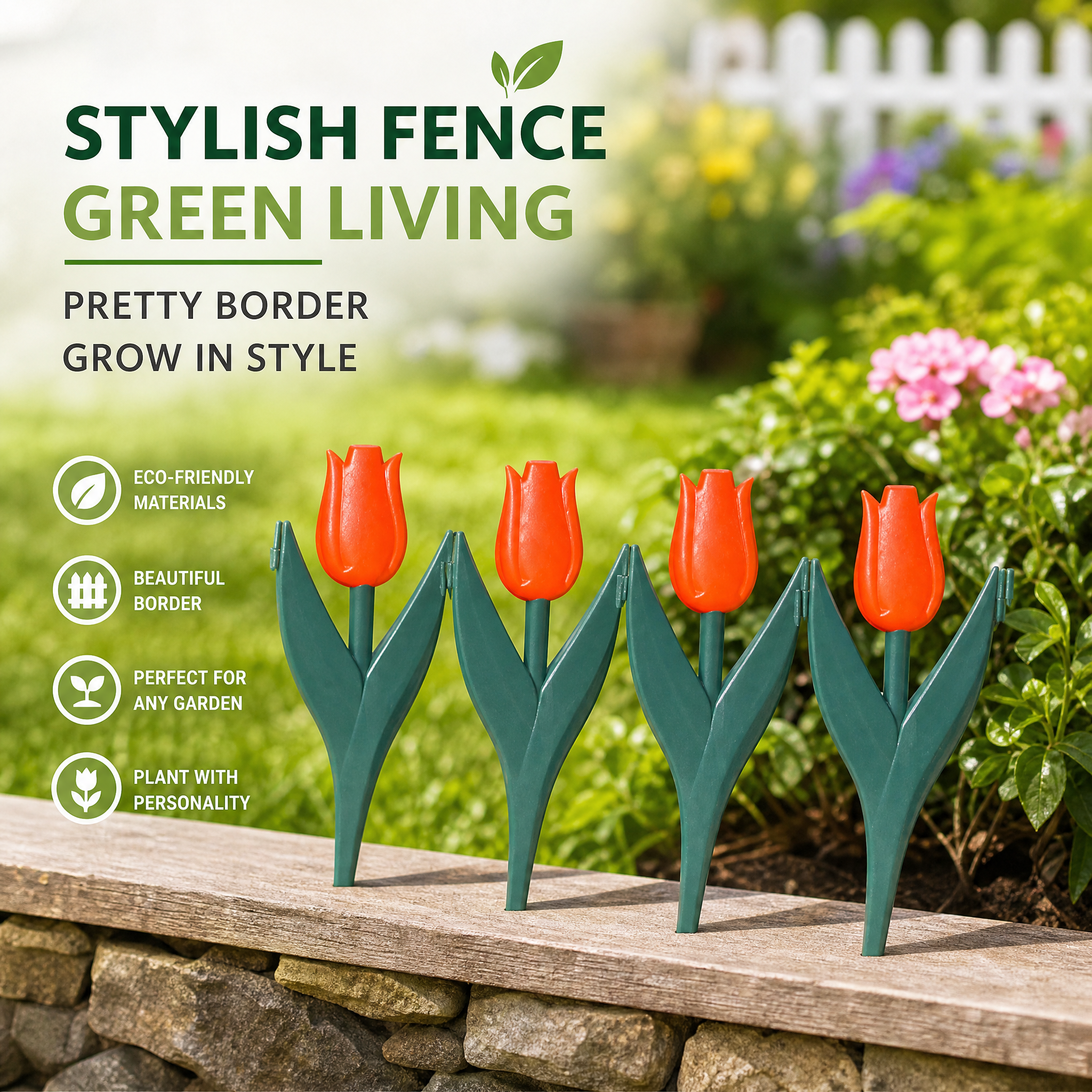 🌷 Artificial Tulip Flower Fence | Decorative Garden Border