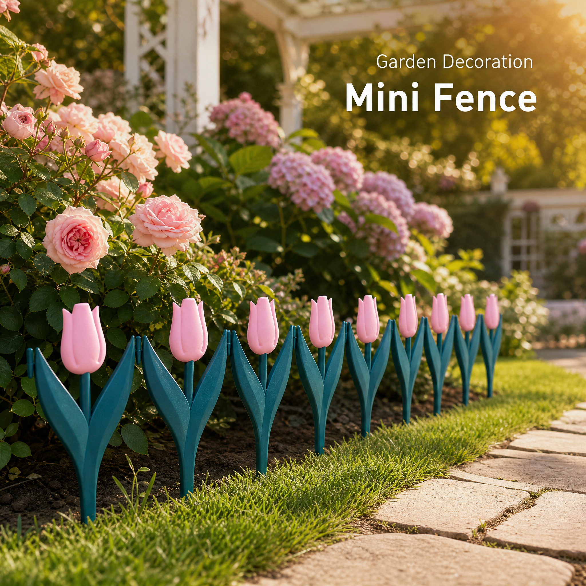 🌷 Artificial Tulip Flower Fence | Decorative Garden Border