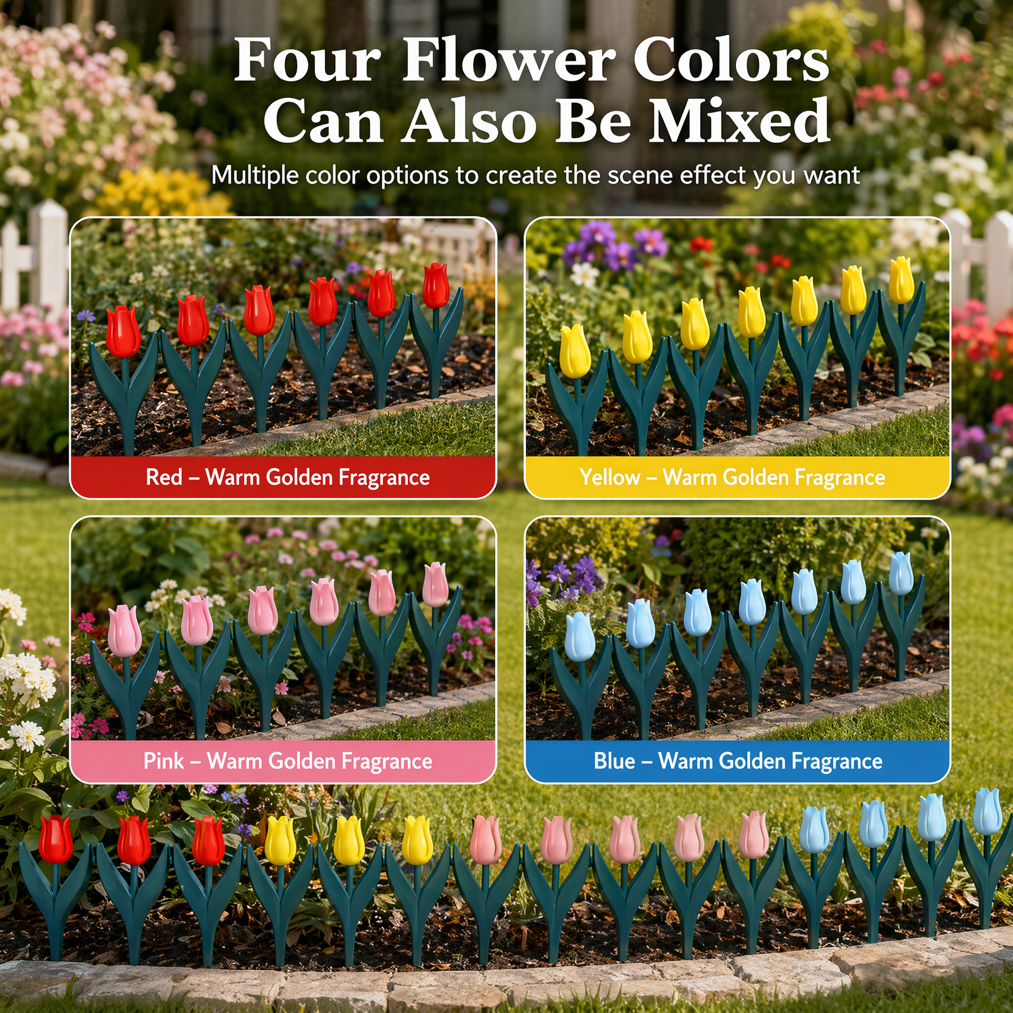 🌷 Artificial Tulip Flower Fence | Decorative Garden Border