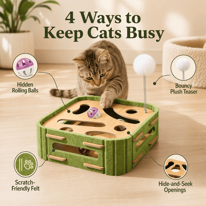 🔥 50% OFF 🐱 Interactive Cat Hide-and-Seek Toy Box with Felt Scratcher
