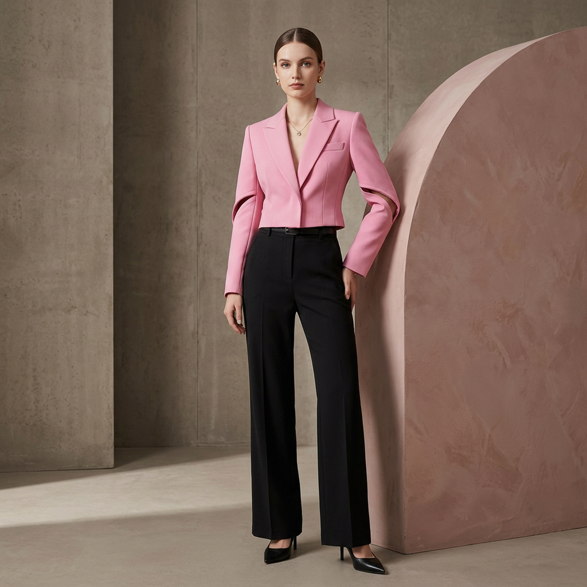 Bright Pink Cropped Blazer with Cut-Out Sleeves
