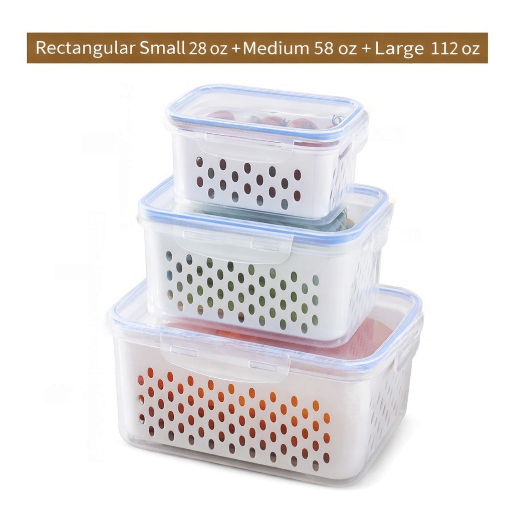 4-in-1 Produce Storage Containers (3-Pack Set) | Wash • Drain • Store • Keep Fresh