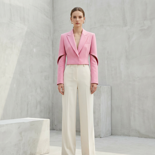 Bright Pink Cropped Blazer with Cut-Out Sleeves