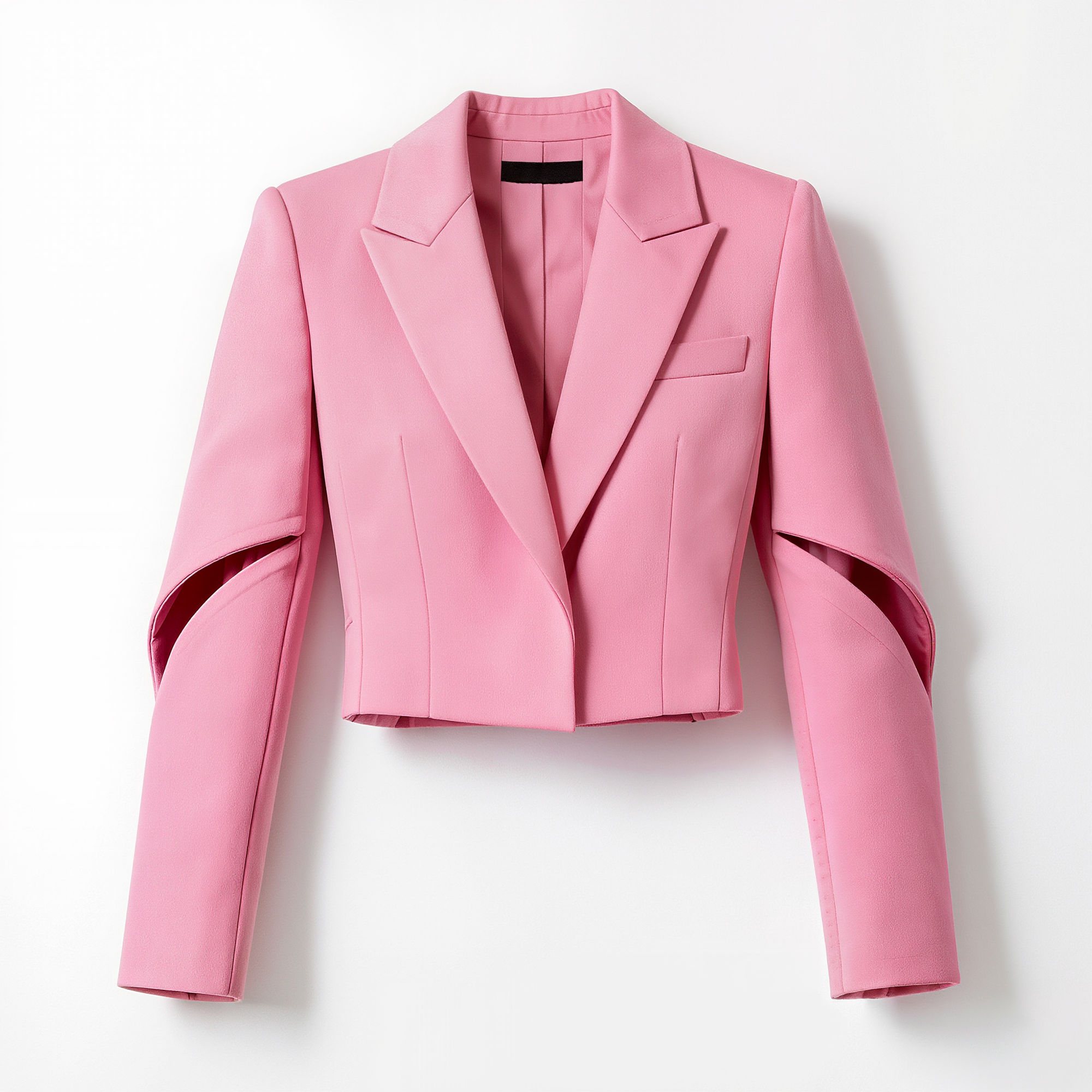 Bright Pink Cropped Blazer with Cut-Out Sleeves