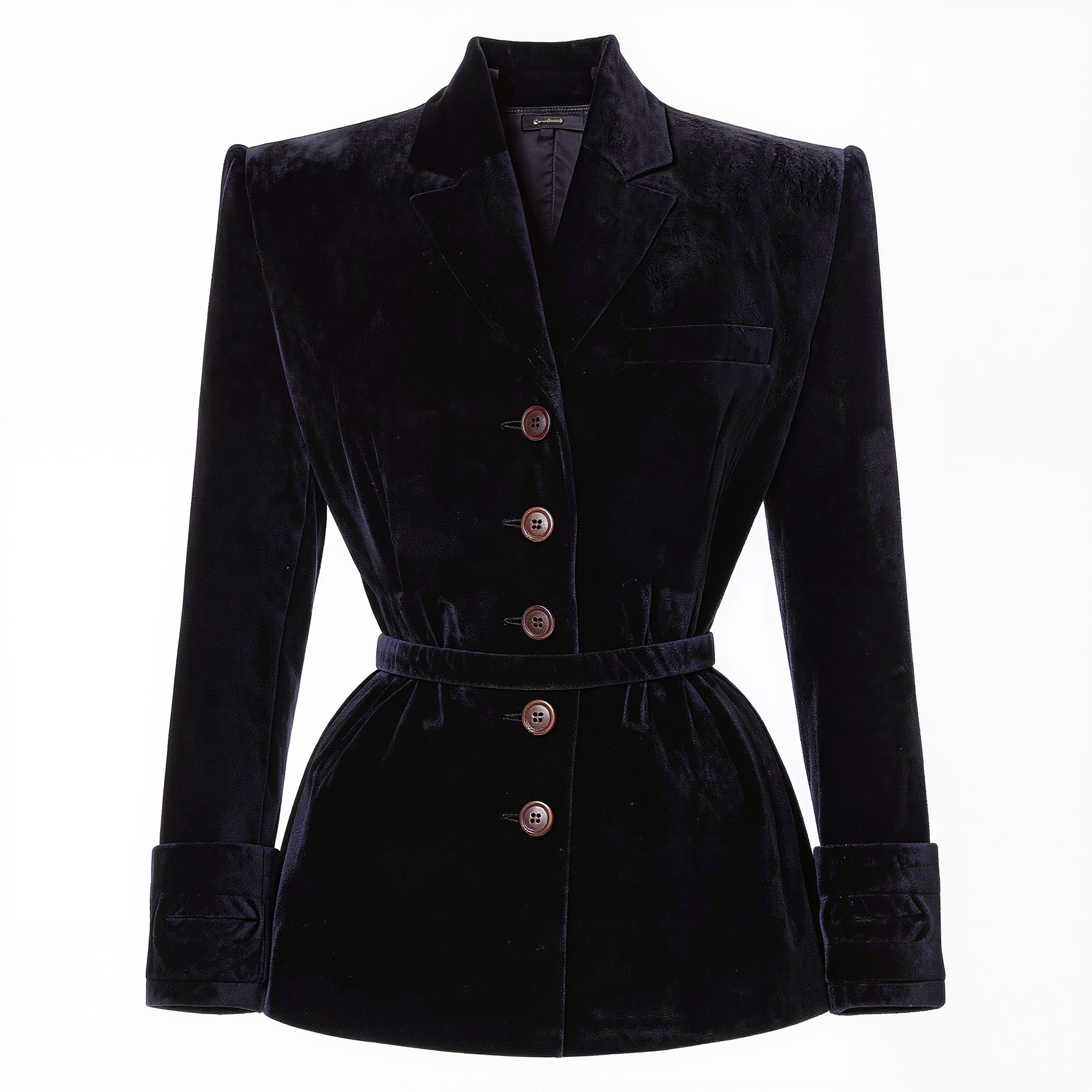 Vintage-Inspired Navy Velvet Peplum Blazer