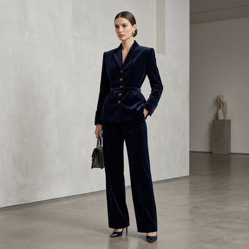 Vintage-Inspired Navy Velvet Peplum Blazer