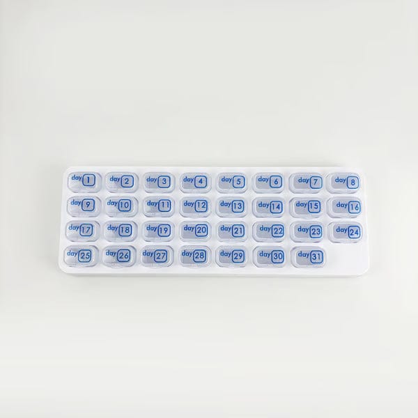 💊Monthly Pill Organizer with Lid - Arthritis-Friendly Easy-Open Lids 31 Removable Daily Pill Pods Date Reminder & Travel Case for Vitamins & Medications
