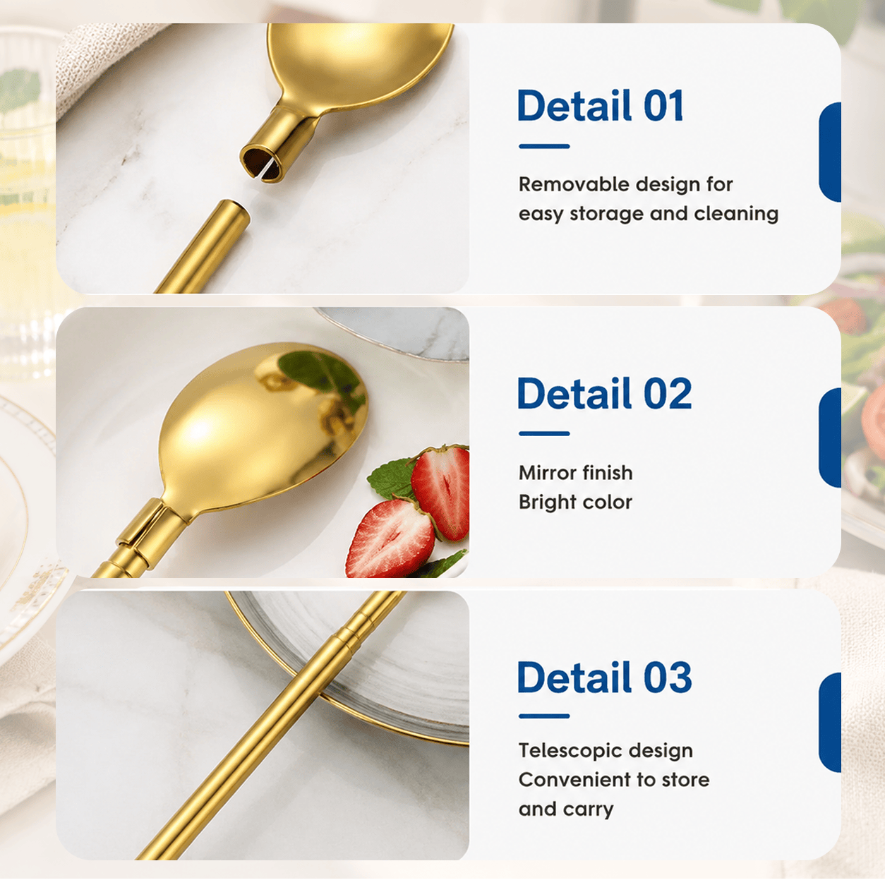 3-in-1 Pocket-Sized & Extendable Premium Stainless Steel Reusable Spoon & Straw