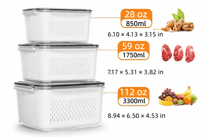 4-in-1 Produce Storage Containers (3-Pack Set) | Wash • Drain • Store • Keep Fresh