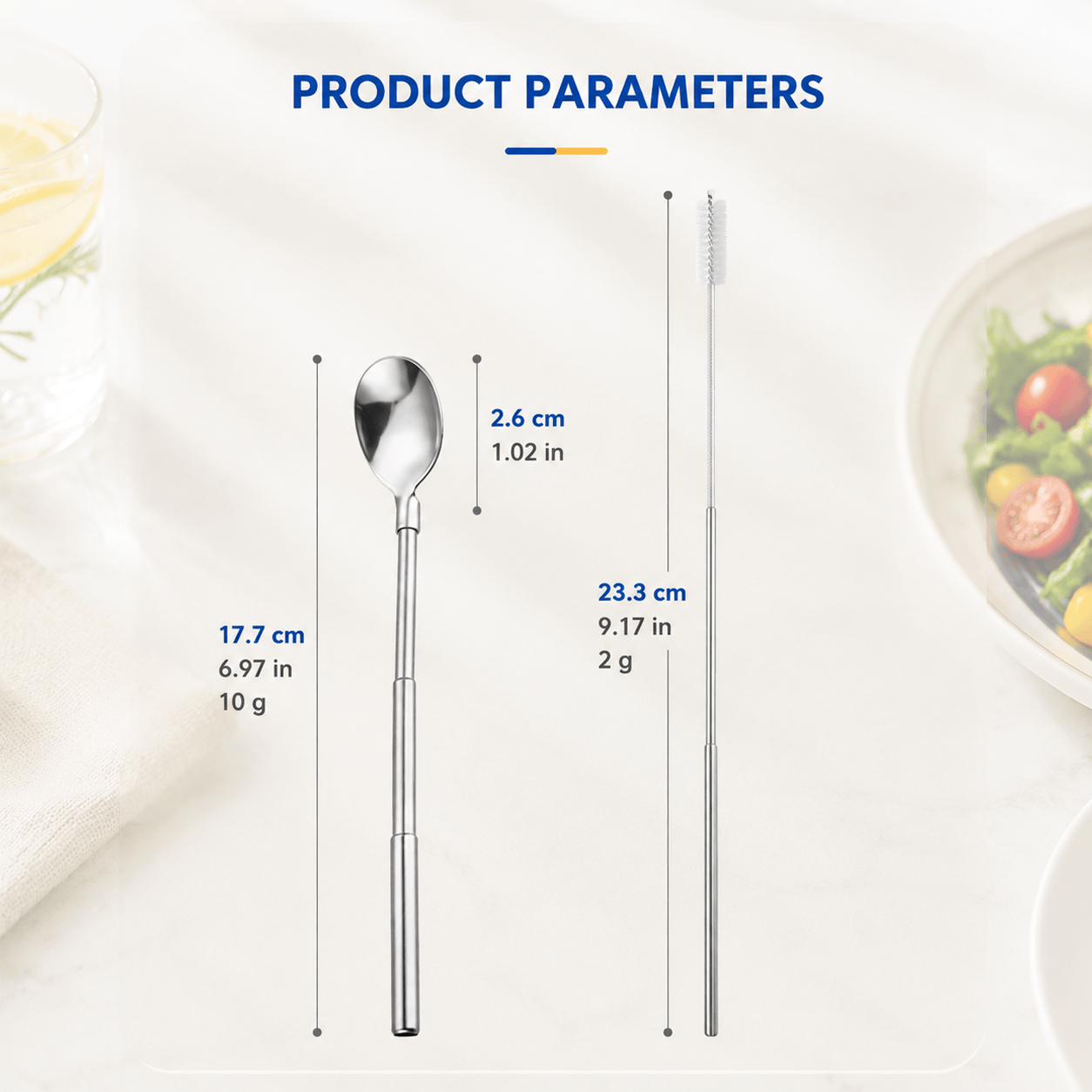 3-in-1 Pocket-Sized & Extendable Premium Stainless Steel Reusable Spoon & Straw