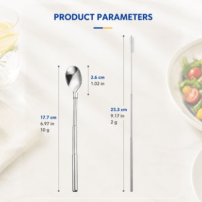 3-in-1 Pocket-Sized & Extendable Premium Stainless Steel Reusable Spoon & Straw