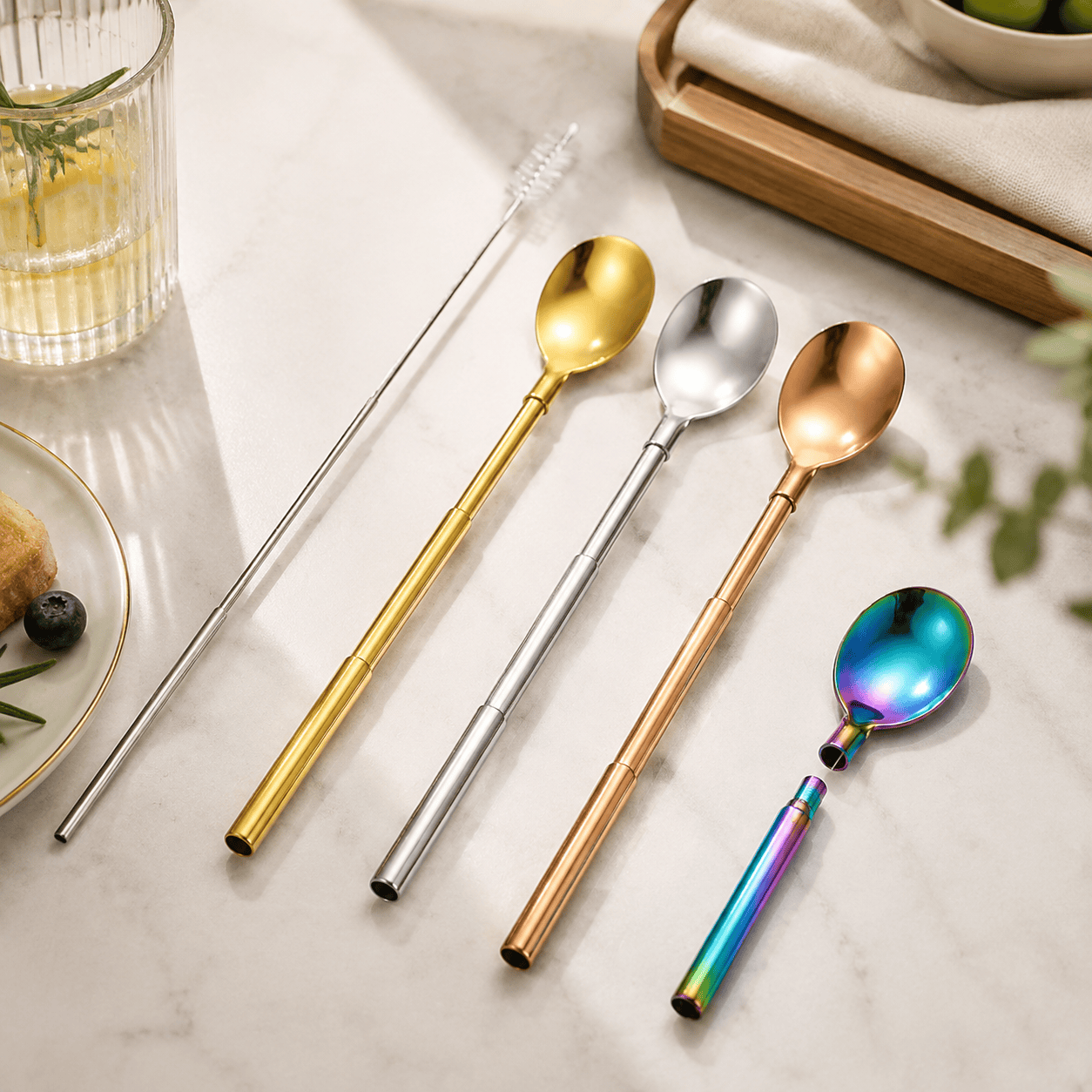 3-in-1 Pocket-Sized & Extendable Premium Stainless Steel Reusable Spoon & Straw