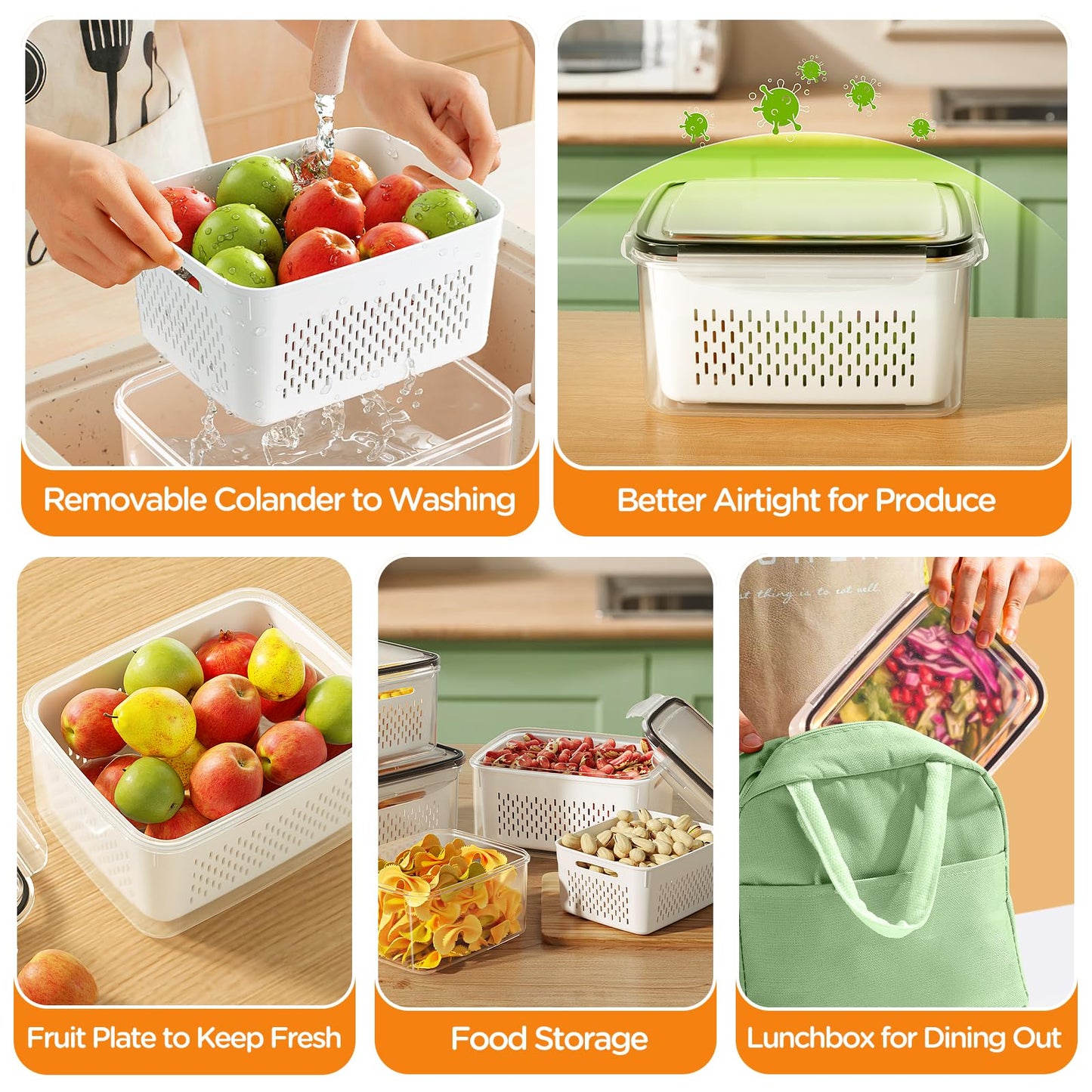 4-in-1 Produce Storage Containers (3-Pack Set) | Wash • Drain • Store • Keep Fresh