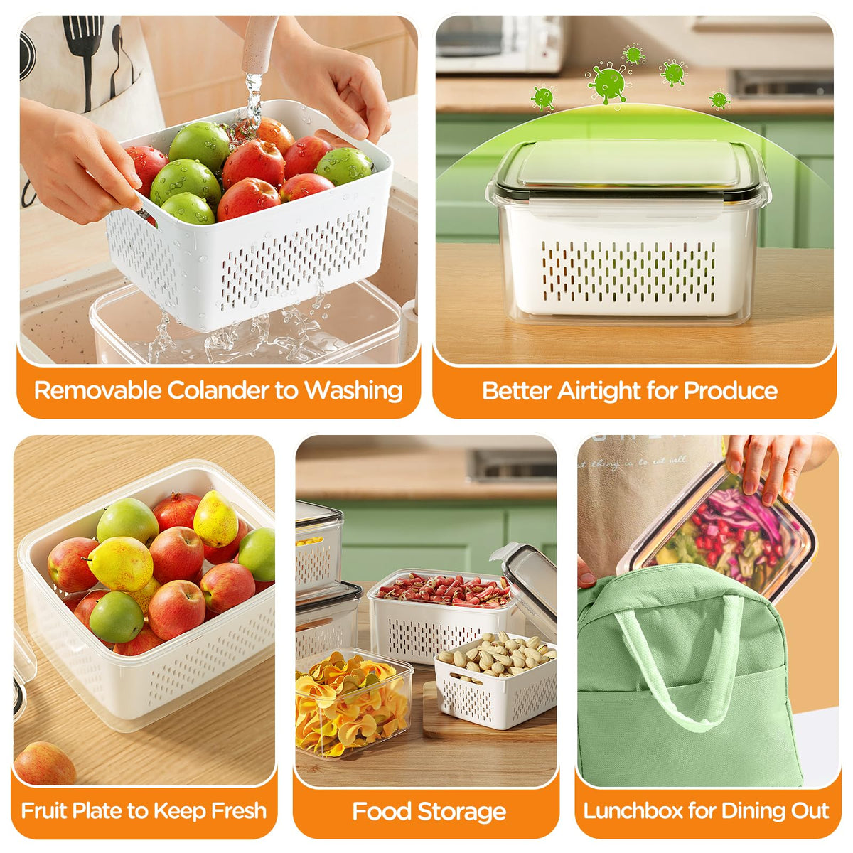 4-in-1 Produce Storage Containers (3-Pack Set) | Wash • Drain • Store • Keep Fresh