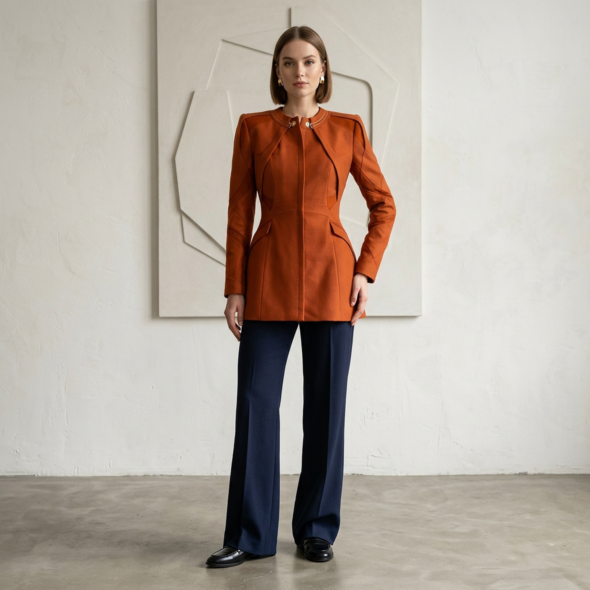 Burnt Orange Sculptural Peplum Jacket