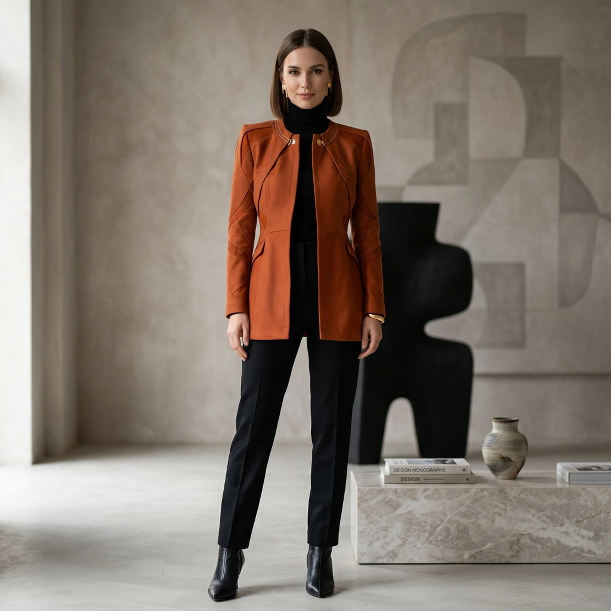 Burnt Orange Sculptural Peplum Jacket