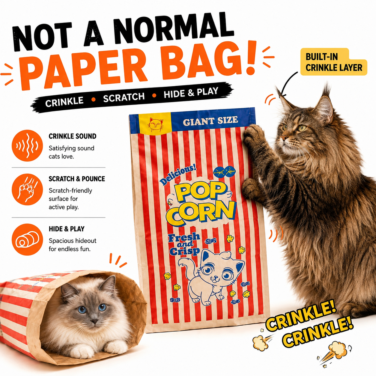 Large Double-Layer Kraft Paper Crinkle Bag Cat Toy