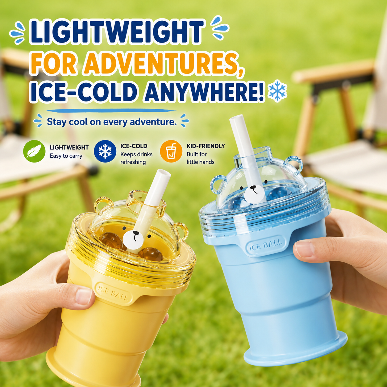 2-in-1 Foldable Ice Ball Cup with Built-in Straw