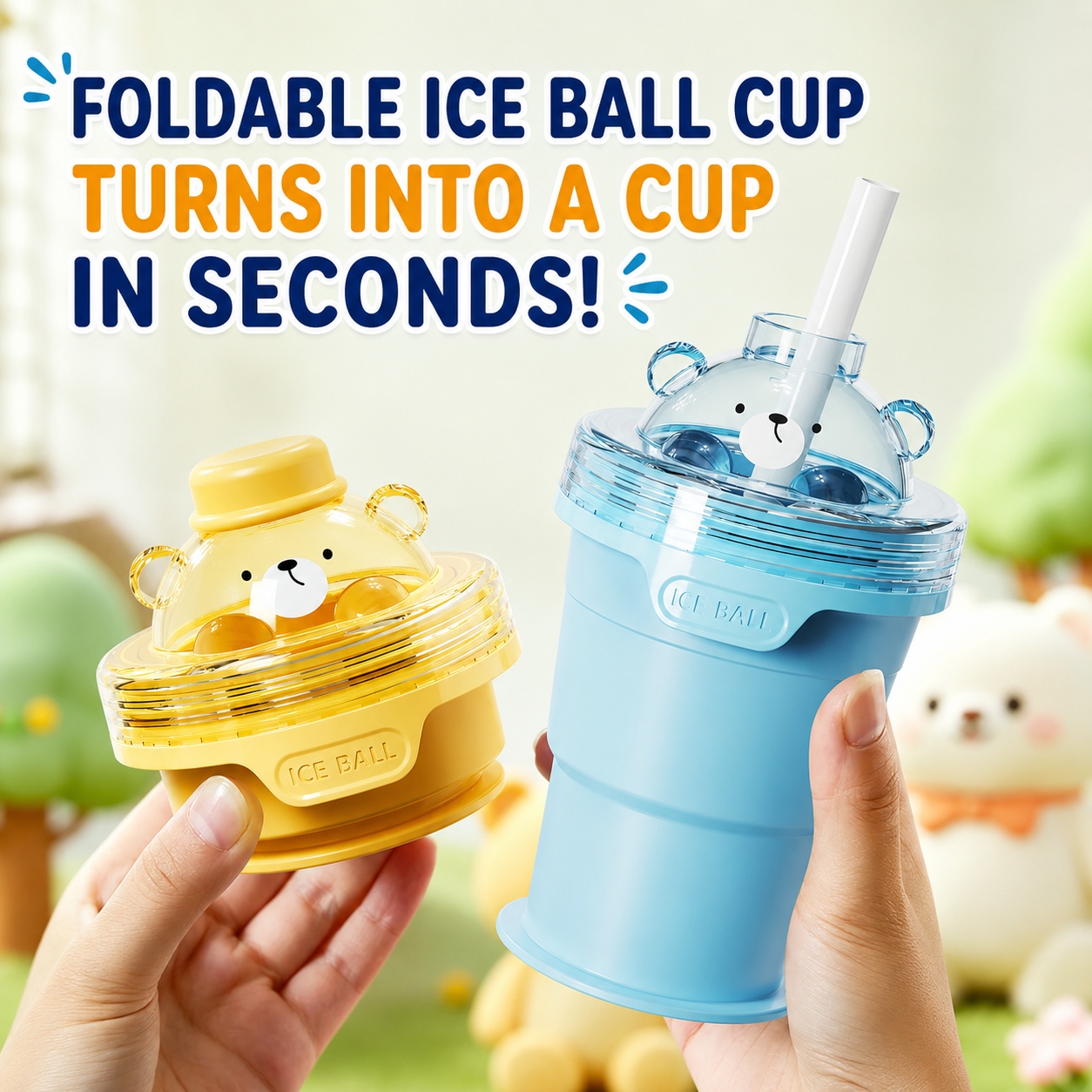 2-in-1 Foldable Ice Ball Cup with Built-in Straw