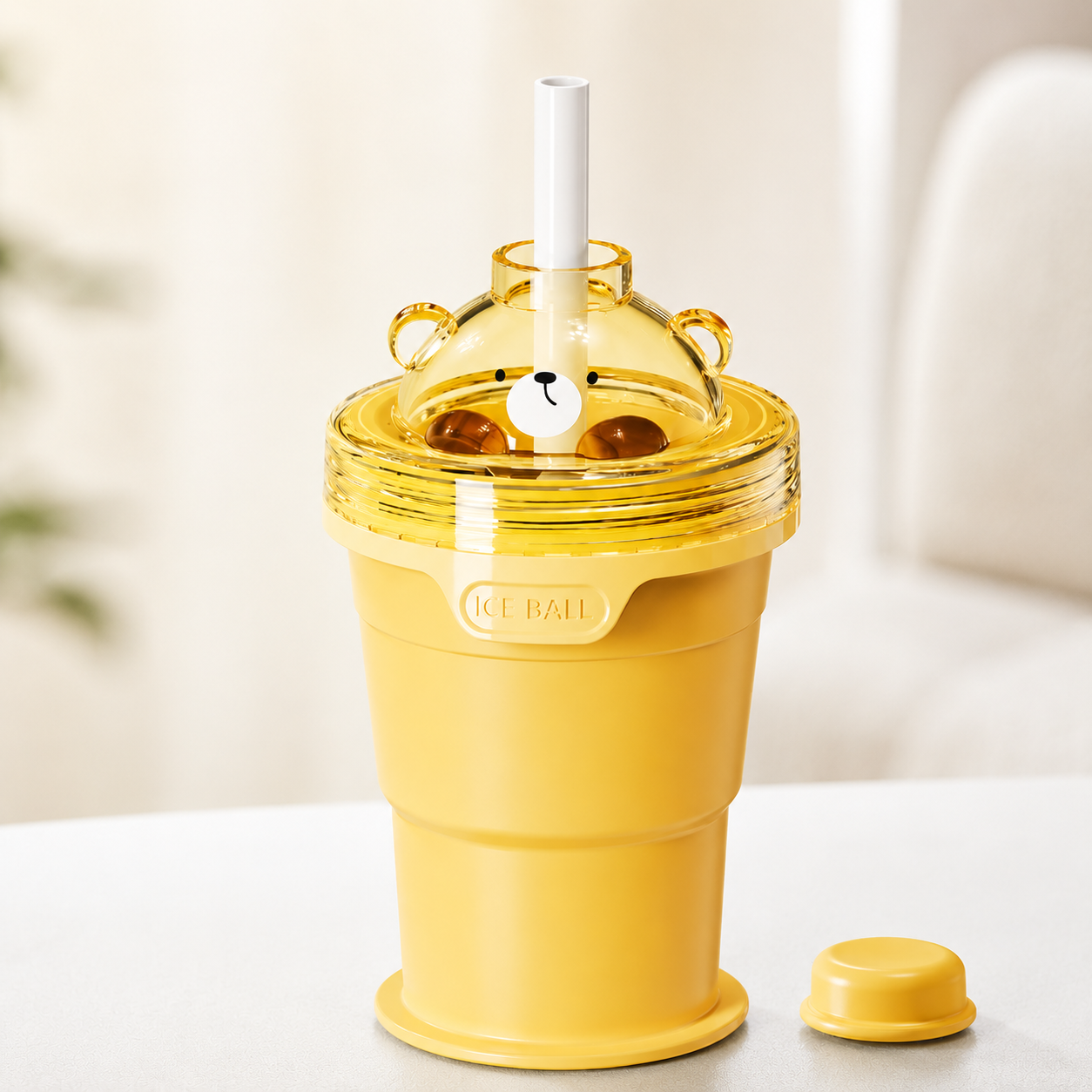2-in-1 Foldable Ice Ball Cup with Built-in Straw