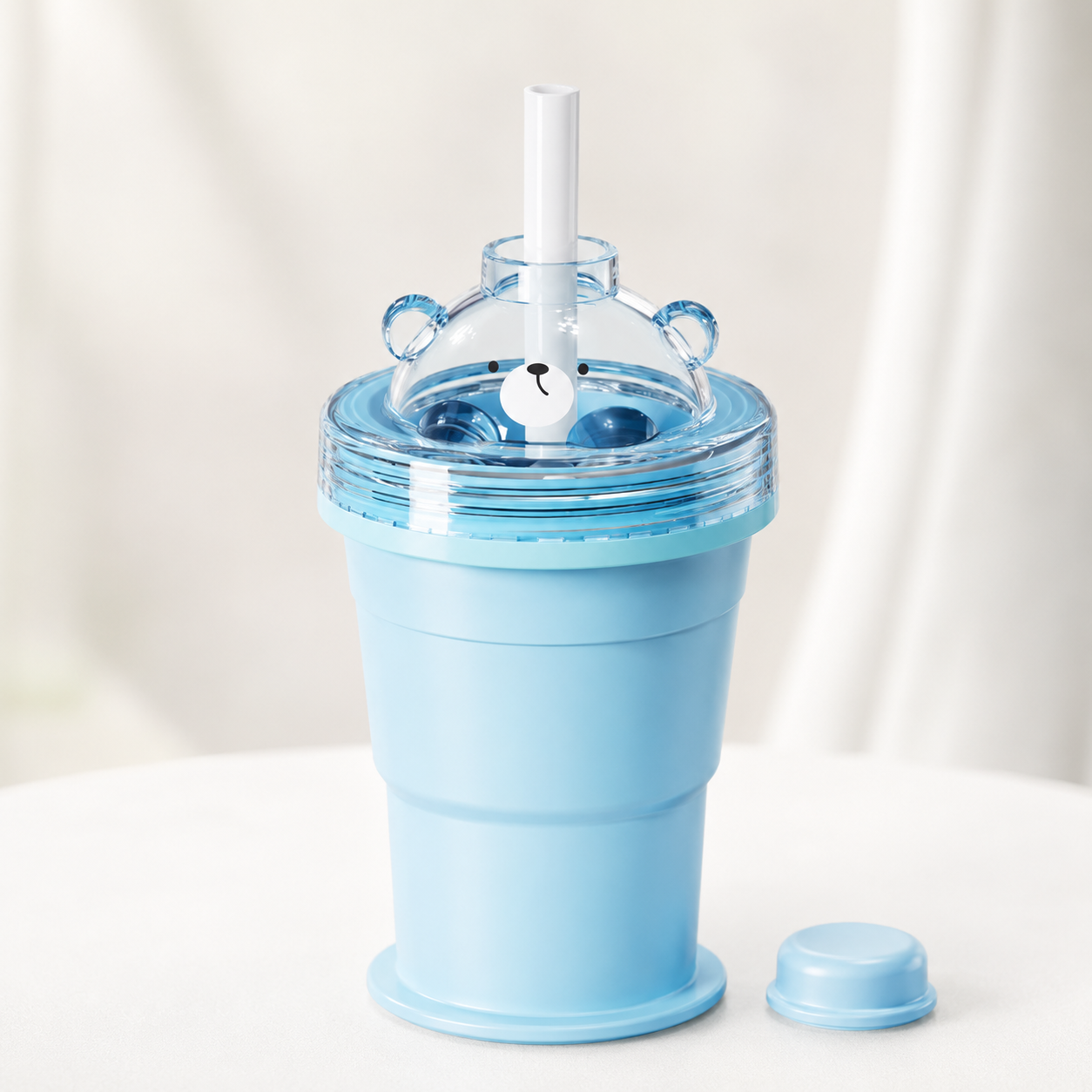 2-in-1 Foldable Ice Ball Cup with Built-in Straw