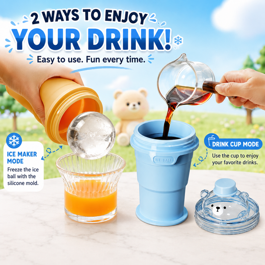2-in-1 Foldable Ice Ball Cup with Built-in Straw