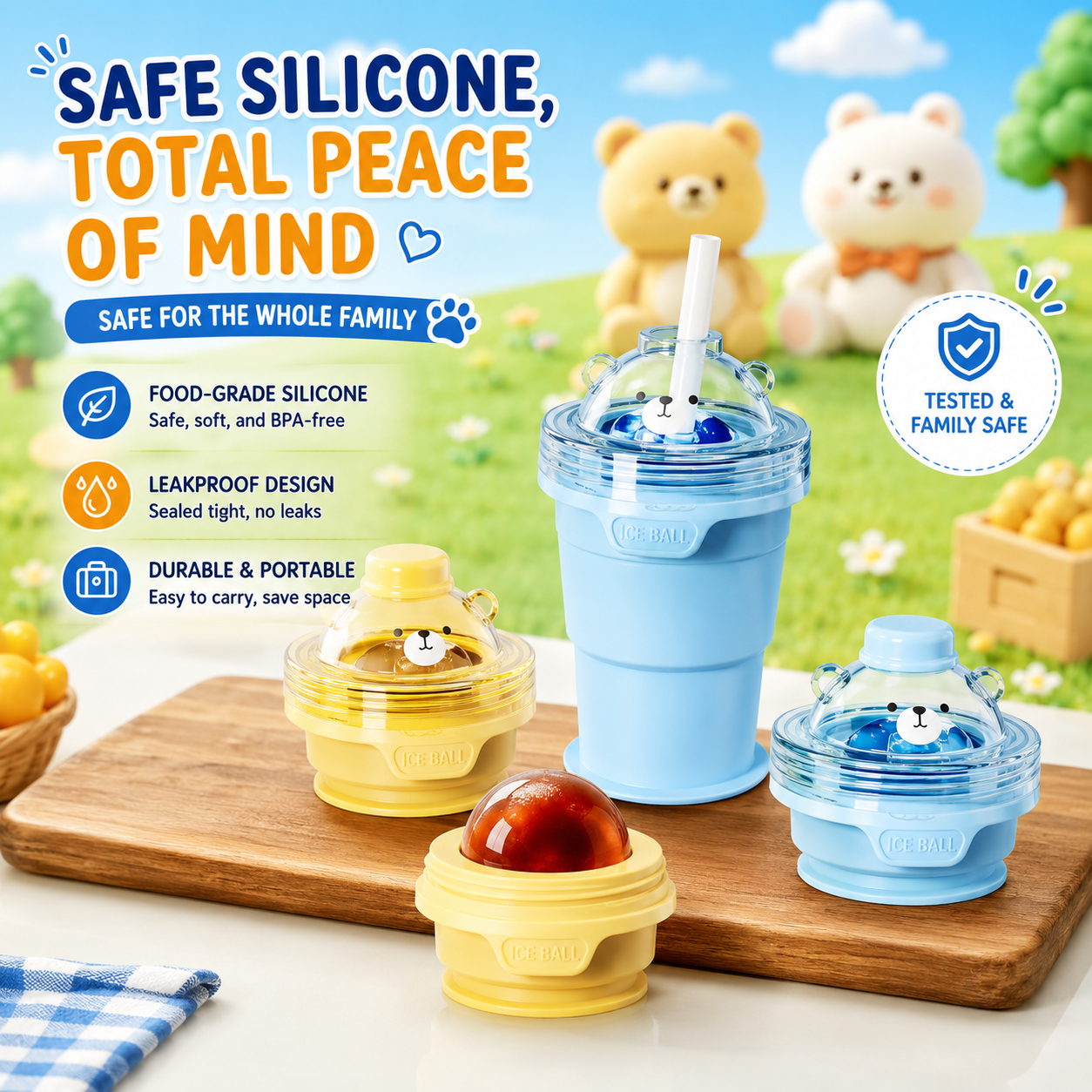 2-in-1 Foldable Ice Ball Cup with Built-in Straw
