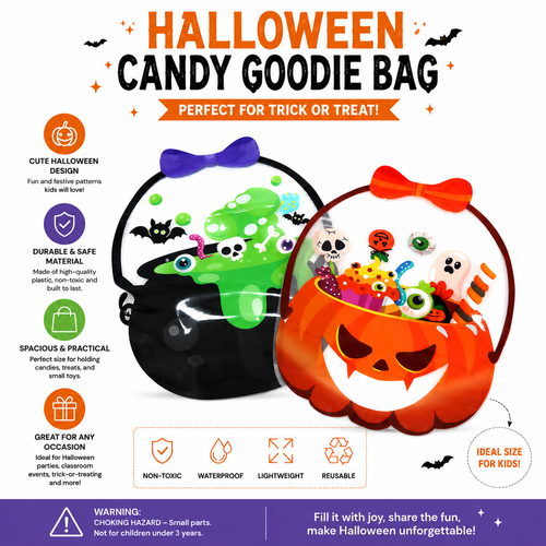Halloween Pumpkin & Cauldron Treat Bags for Kids – Reusable Trick-or-Treat Candy Goodie Bags